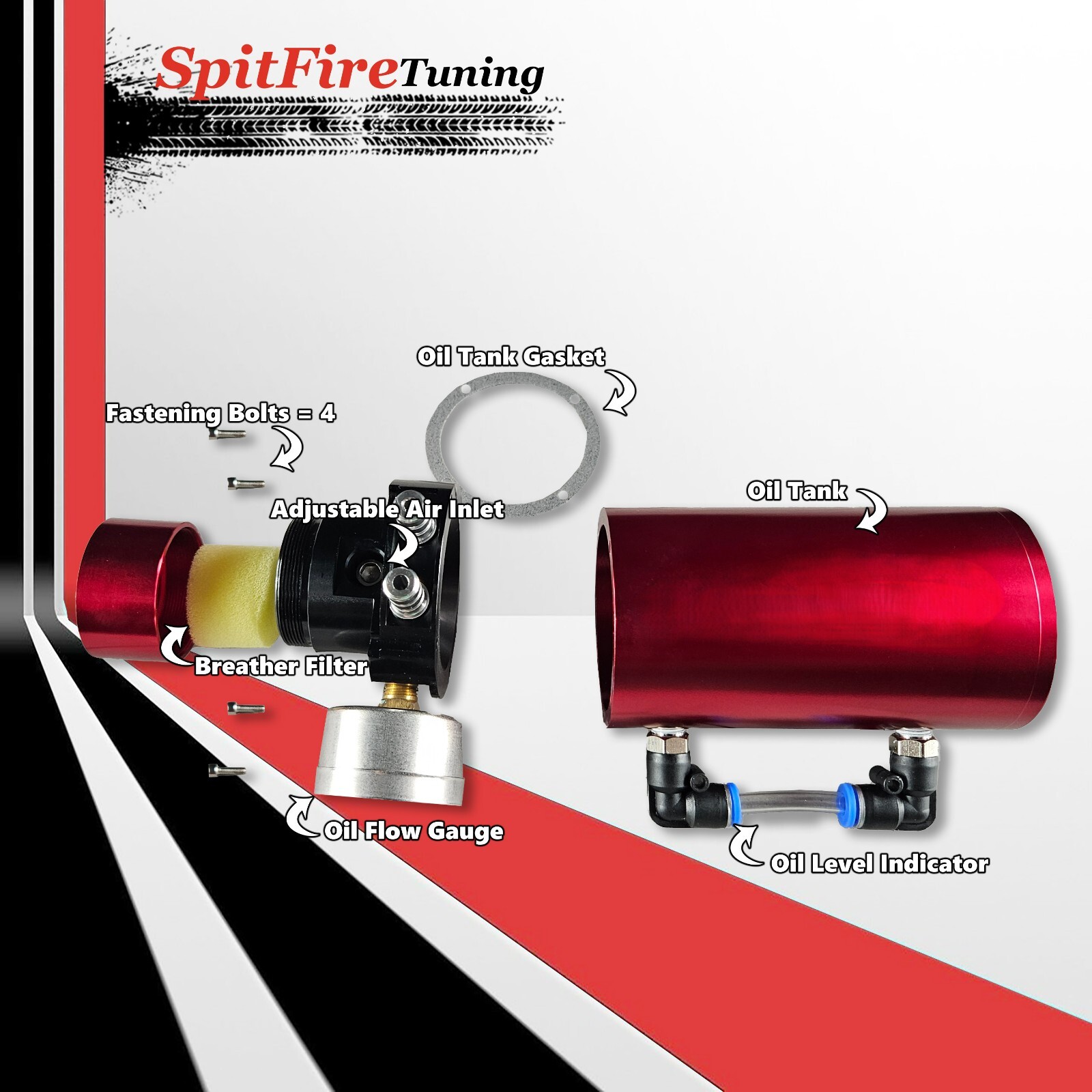 Oil Catch Can Baffled Tank Breather Universal Red V2.0 Fits Aston Martin