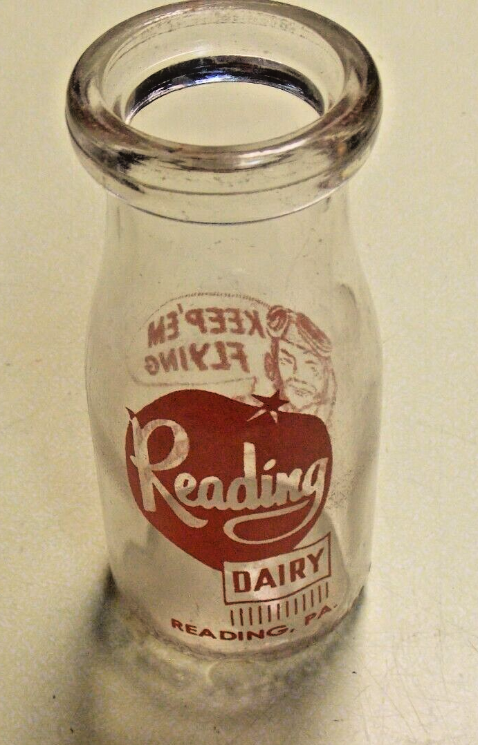 Scarce Pyro Half Pint Milk Bottle Reading Dairy Reading, Pa. Army Flyers Bonds