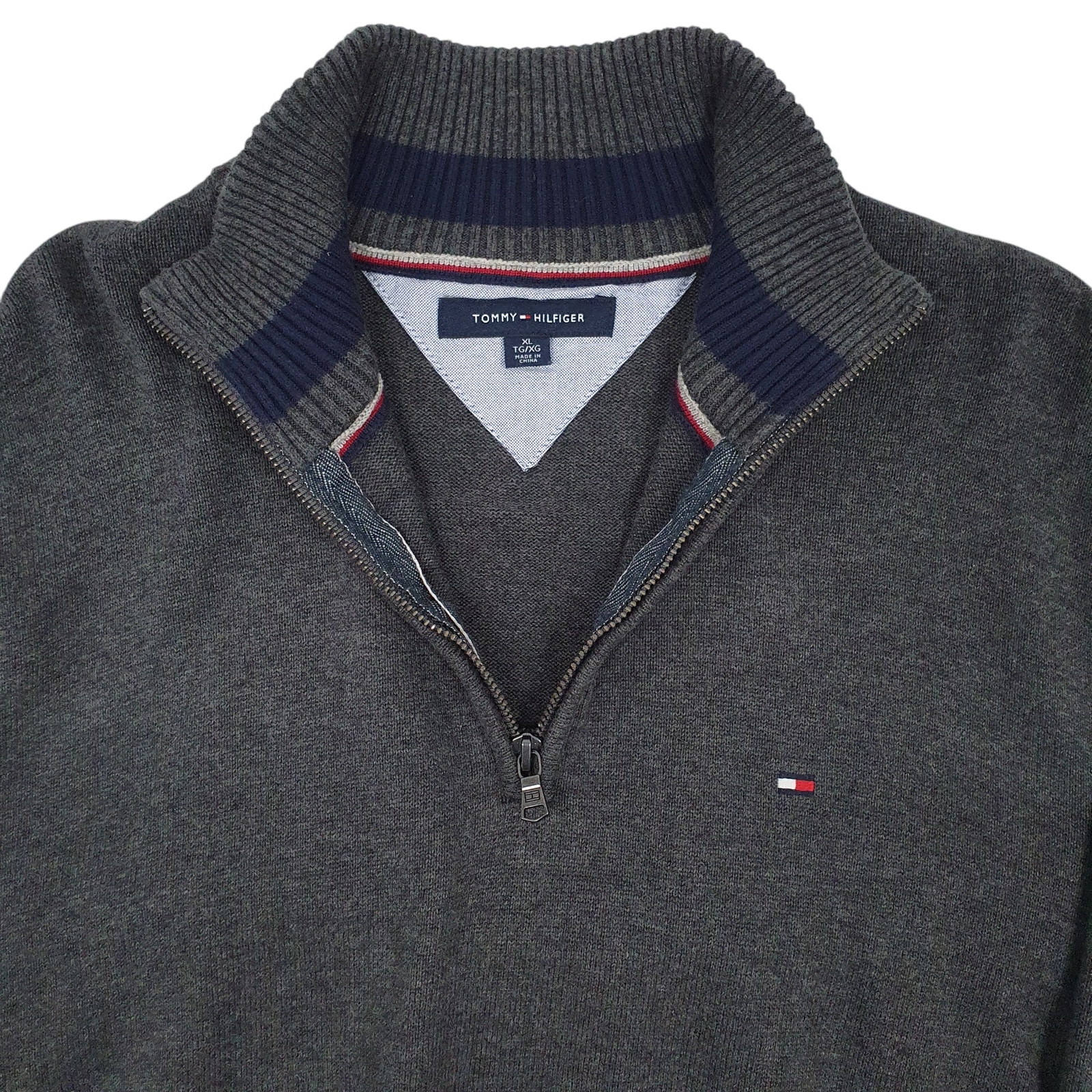 TOMMY HILFIGER 1/4 Quarter Zip Knitwear Jumper Sweatshirt Mens XL image 2