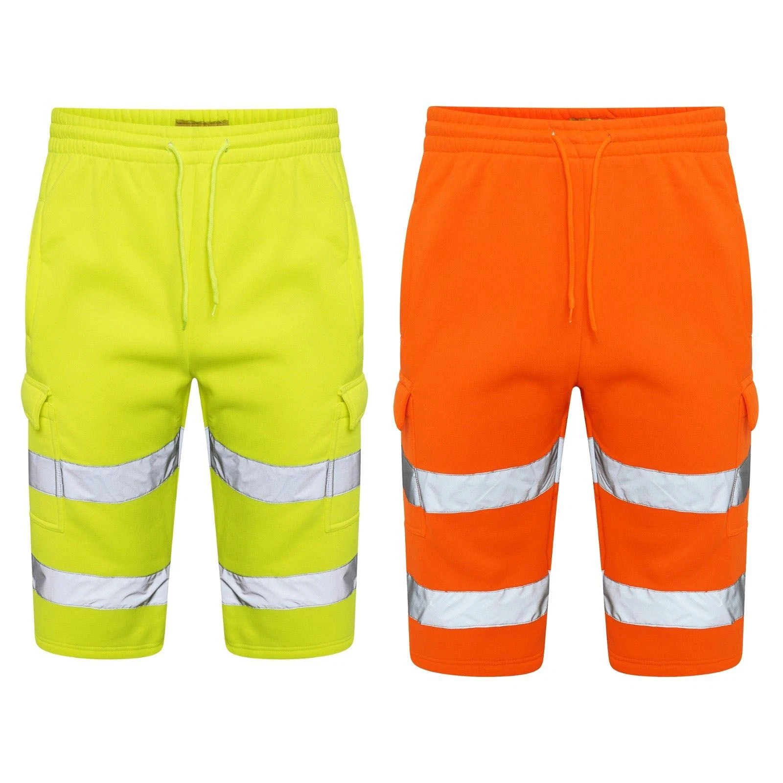 HIGH VISIBILITY FLEECE SHORTS HI VIZ REFLECTIVE TAPE SECURITY WORK SWEAT BOTTOMS