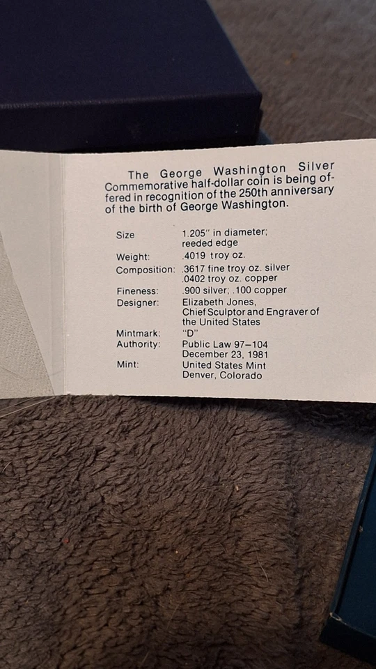 1732-1982 George Washington Silver Half Dollar "D" Uncirculated w/Box - Image 2 of 3