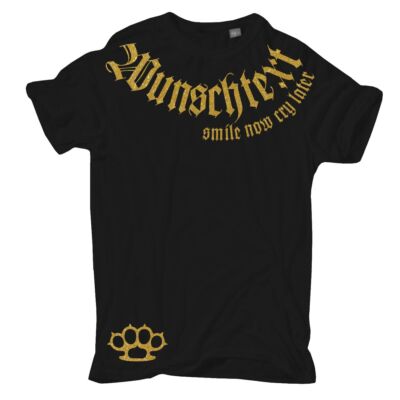 Männer TShirt TEXT Name Smile now Cry later Gold black biker hardcore bis 10XL