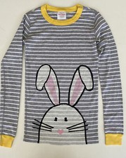 HANNA ANDERSSON Bunny Print Pajama Top Organic Cotton Gray/White Stripe Size 12