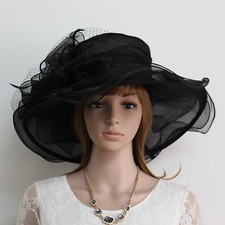 New Church Kentucky Derby Organza Wave Wide Brim Ascot Dress Hat 3190Black