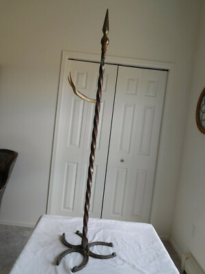 Wrought IRON Blacksmith Hand made Twist Iron Horseshoe CANE Hat RACK STAND  horns