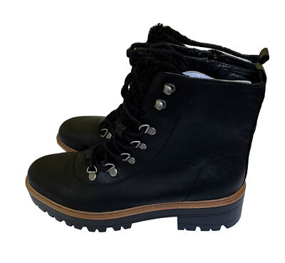 American Eagle Womens Black Vegan Leather Chunky Lace Up Lug Sole Boots Sz 9