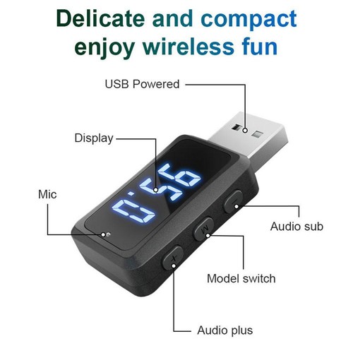 USB Bluetooth 5.3 Wireless Car FM Transmitter Aux Stereo Audio Receiver Adapter - Foto 12 di 14