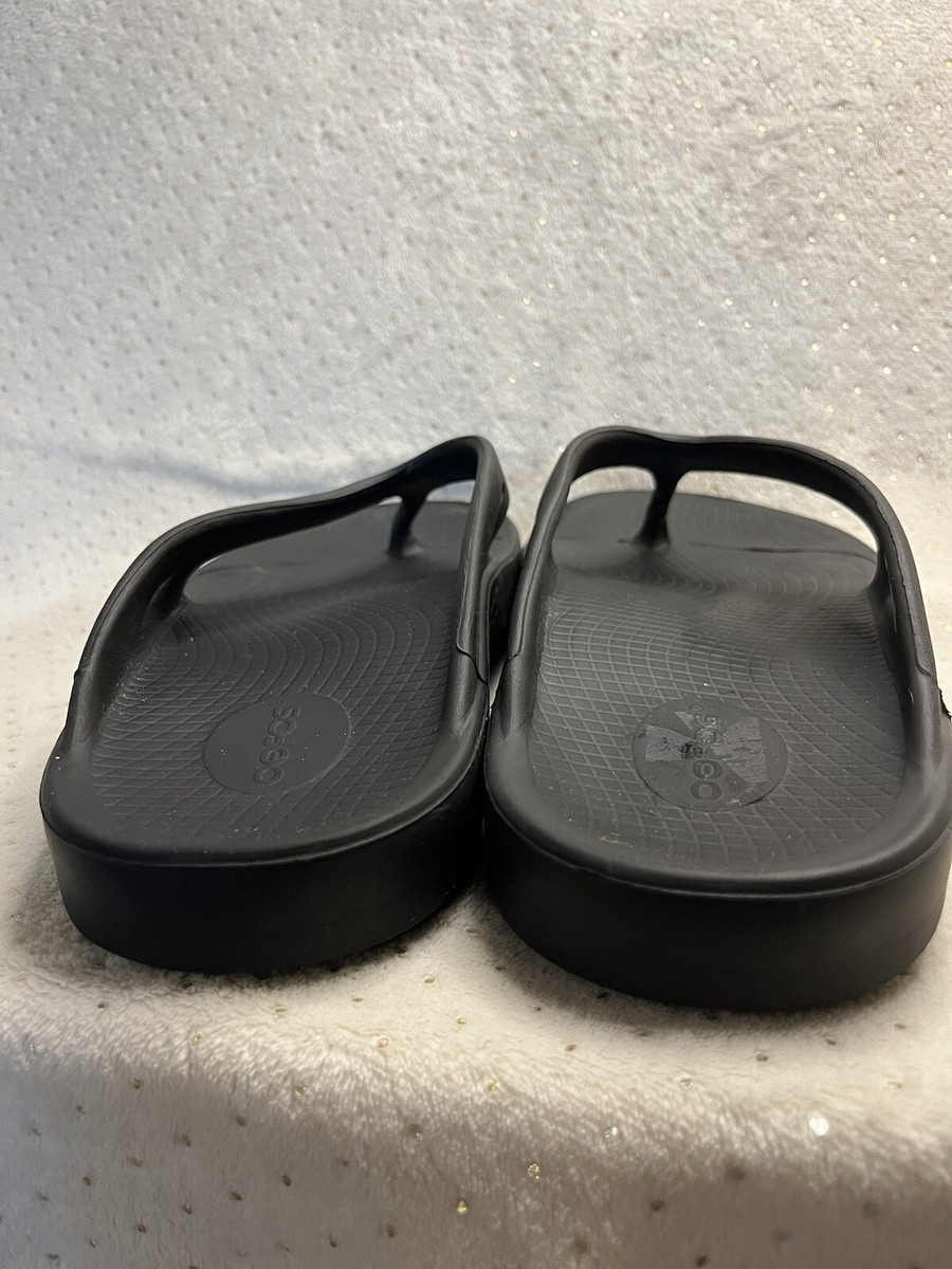 OOFOS Black and White Recovery Flip Flop with Signature Footbed Mens 12 Wms 14 OOFOS Mens Ooahh Sport Slide Sandal Black White – Island  main image 2
