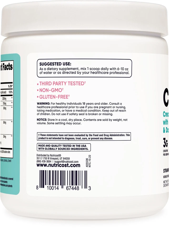 Nutricost Creatine Monohydrate Powder for Women Strawberry Lemonade, 50 Servings - Image 3 of 4