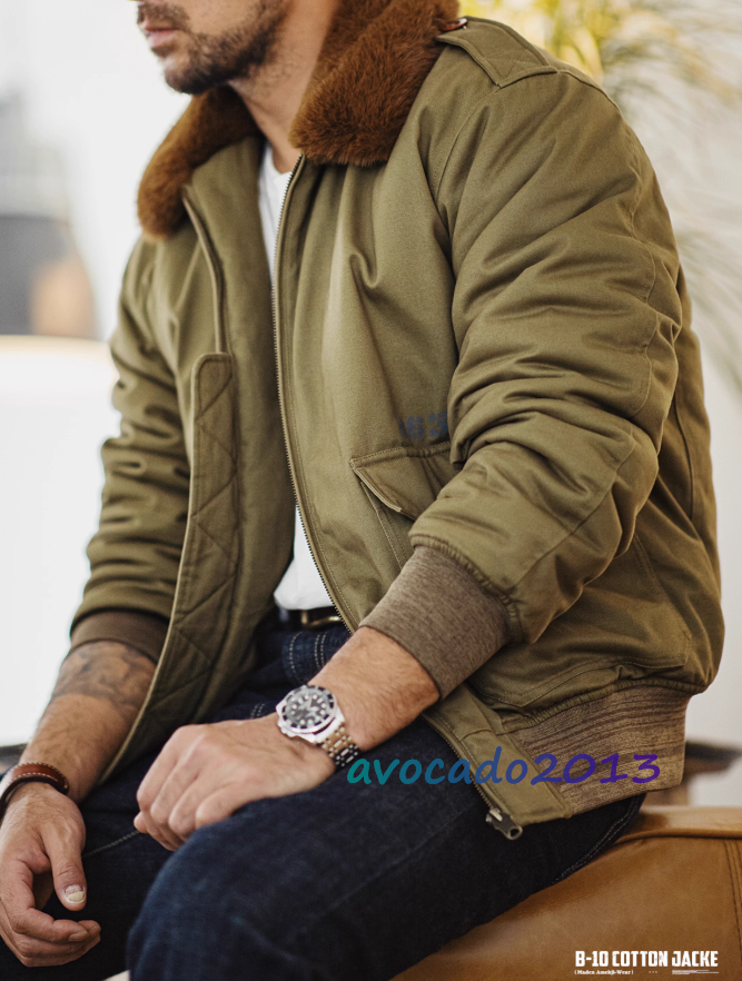 Maden Men's Vintage B-10 Cotton Bomber Jacket Lapel Flight Jacket