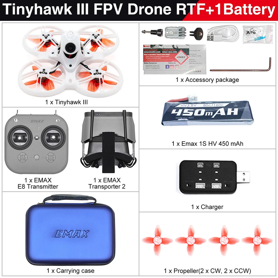 Emax Tinyhawk 3 III FPV Drone+Goggles+Transmitter FPV Starter Racing Quadcopter - Image 2 of 4