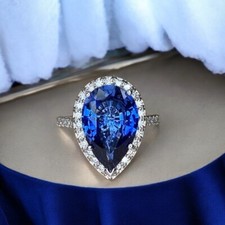 5.00Ct Pear Cut Natural Tanzanite  Diamond Engagement Ring Real 14K White Gold
