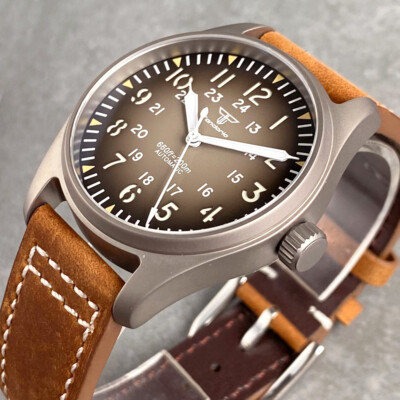 39mm Tandorio Pilot Automatic Men Watch Titanium Case NH35A PT5000 Sandwich Dial