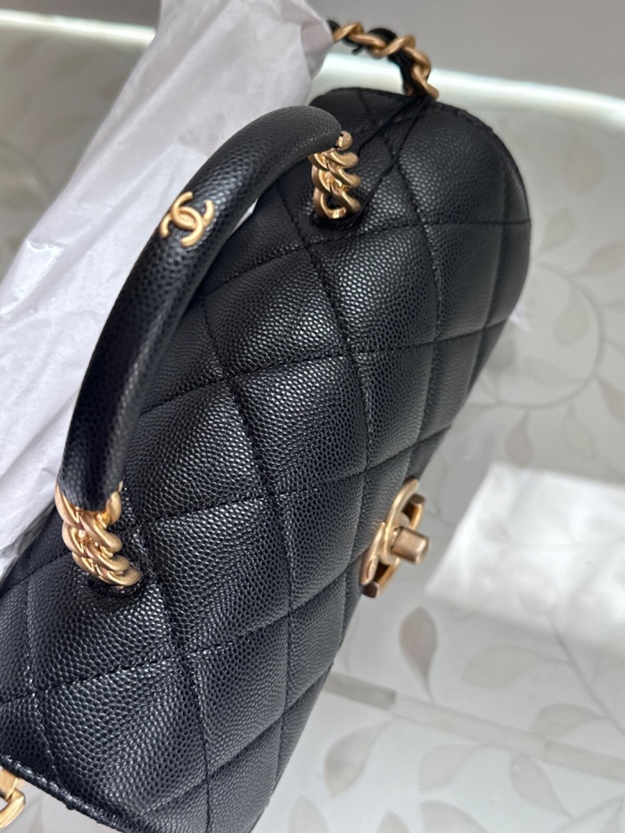 New 23S CHANEL Classic Top Handle Flap Black Caviar Leather Gold