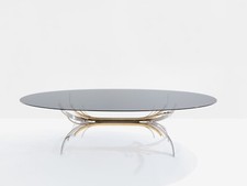Maria Pergay table à manger acier et laiton Gerbe 1970