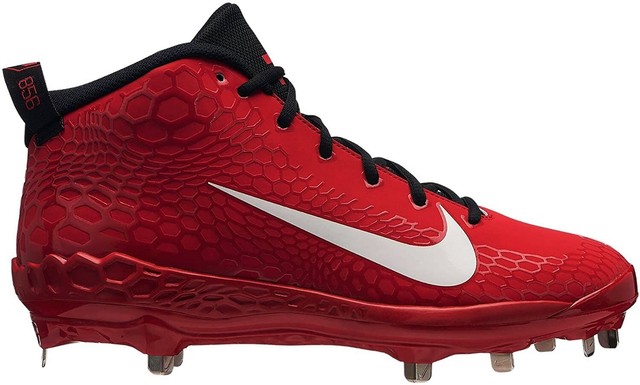 red and black metal baseball cleats