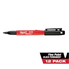Set 12 Pack Milwaukee Inkzall Jobsite Permanent durable Marker Fine Point Black