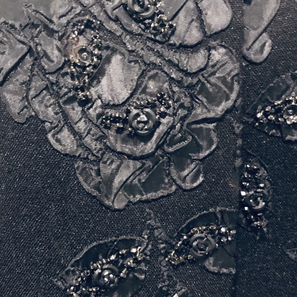 Flores y cuentas Kathy Cole vintage brocado negro seda en relieve talla 24 (XXL) Foto 2 de 4