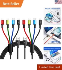 4 in 1 Multi Charging Cable 3.5A Fast Charge Cord for iPhone & Android - 2Pack