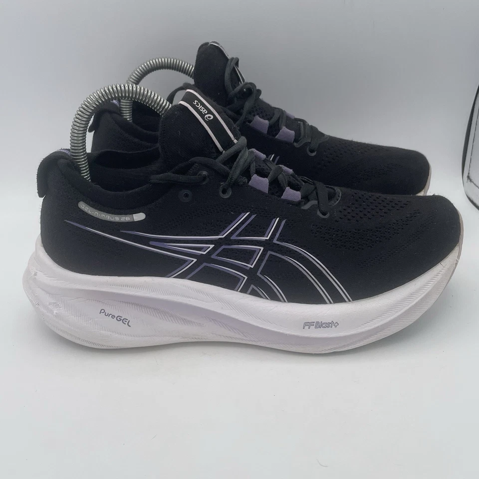 Asics Gel-Nimbus 26 Mujer 8 Zapatos Negro Púrpura Tenis para Correr Gimnasio 1012B601 Foto 3 de 4