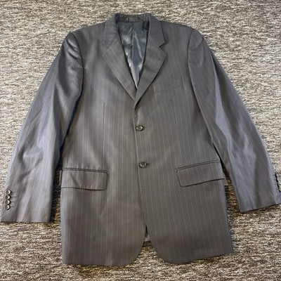 Baroni Gray Pinstripe Wool Suit Jacket 42L Super 150's Wool