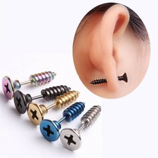 Pair of Trendy Mens Womens Chic Punk Stainless Steel Screw Ear Studs Earrings