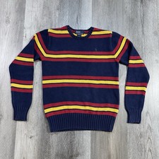 Vintage 90s Polo Ralph Lauren Striped Cotton Sweater Navy Red Yellow Youth M