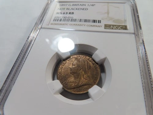 R92 Great Britain 1897 Farthing  Not Blackened NGC MS-63 Red Brown