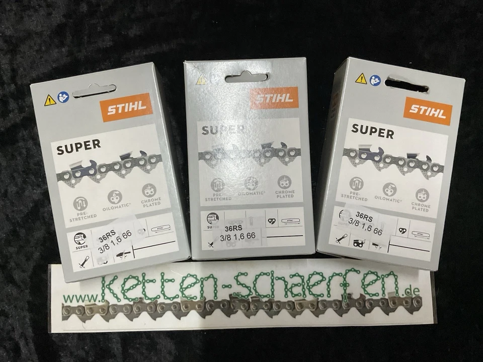 3 Stück Stihl Sägekette 3/8 1,6 66 TG 45 cm 36RS Rapid Super Vollmeißelkette