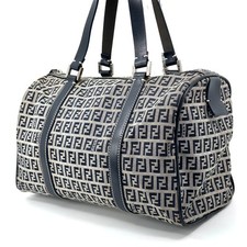 FENDI Zucchino Mini Boston Bag Canvas Leather Auth 0699