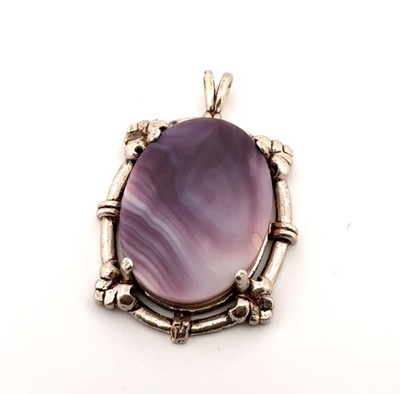 925 Sterling Silver Oval Lavender Lace Agate Pendant 7.65g