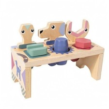 Wooden Pounding Bench Natural Wood Animal Shape Sorter Hand-Eye Coordination