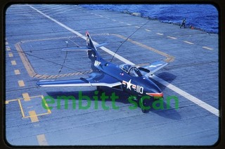Original Slide Navy VF 21 Grumman F9F 6 Cougar on Carrier USS Hornet 1954