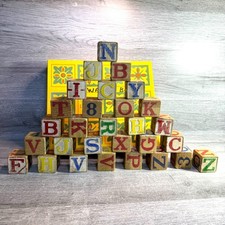 Vintage Wooden Alphabet  Number Blocks Set With Vintage Box
