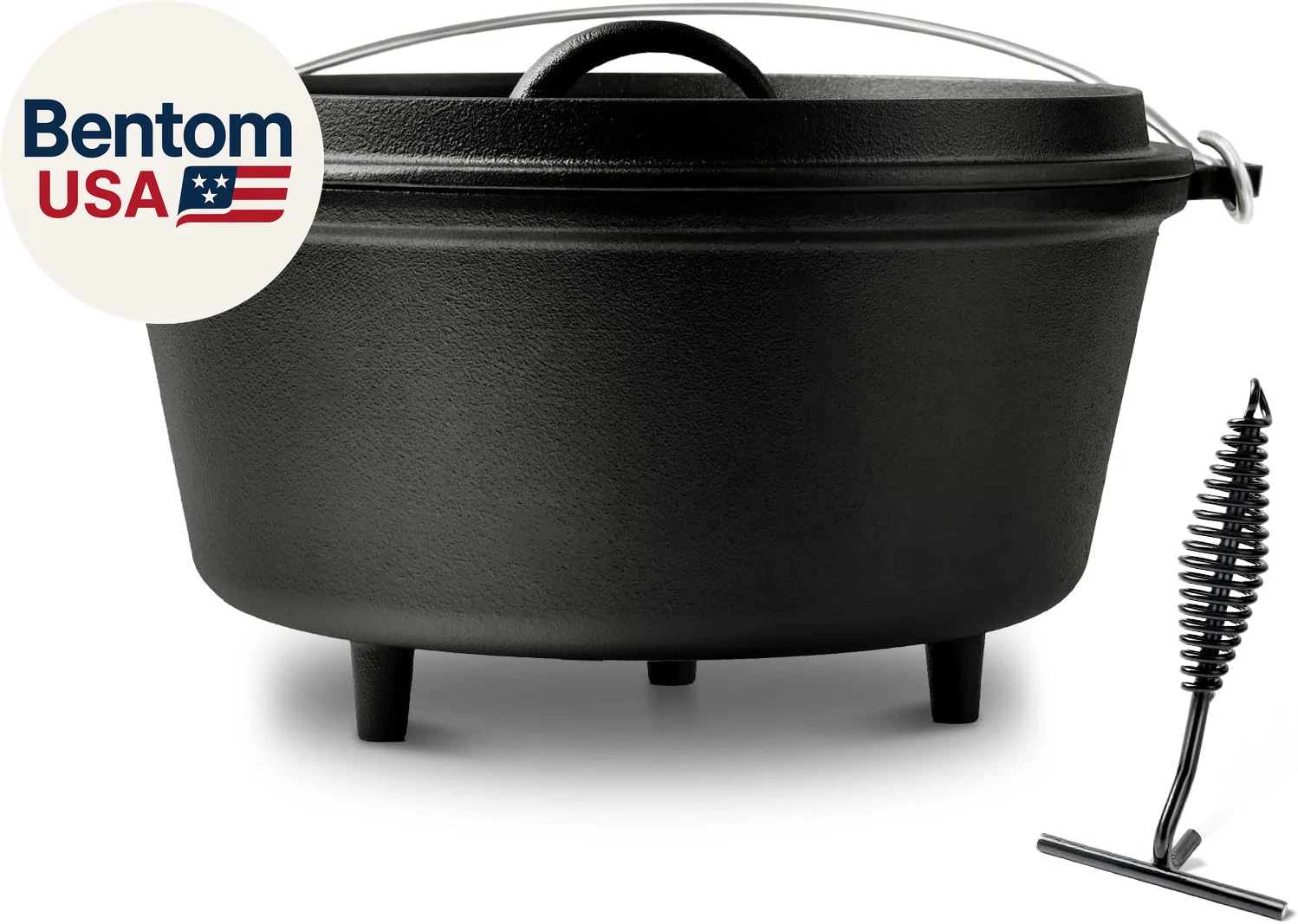 8QT Pre-Seasoned Cast Iron Camp Dutch Oven with Lid, Large Camping Dutch Oven Po