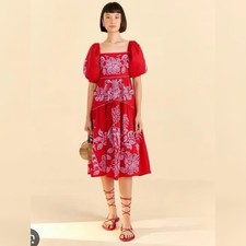 Farm Rio Red Palm Tree Richelieu Dress embroidered M Medium Red Pink NWT $325