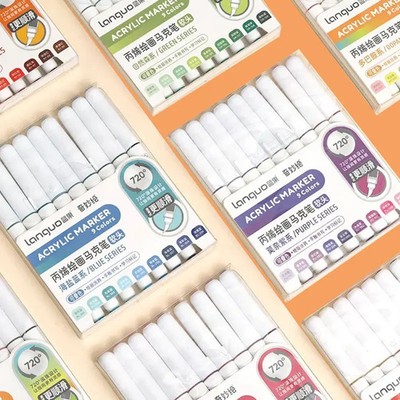 9 Colors Water Based Acrylic Paint Markers, Brush Felt Tip Acrylic Paint Pens