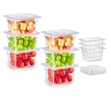 6 Pack 1/6 Size 4" Deep Plastic Food Pans with Lids - 1.8 qt Clear Storage Conta