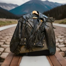 Leather Jacket With Fringe - Open Road Collection Size 36