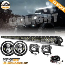 42 Led Light Bar3 Pods7 Led Headlightswires For 1987-1995 Jeep Wrangler Yj