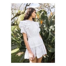 Maia Bergman Mery White Cotton Eyelet Ruffle Mini Dress Size M
