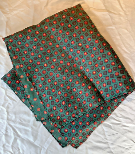 vintage Men’s silk twill Pocket Square green Red geo Dot scarf Hanky 60s classic