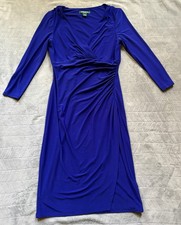 Lauren Ralph Lauren Women's Blue Surplice Ruched 3/4 Sleeve Midi Dress Size 6