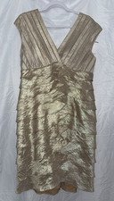 Adrianna Papell Occasions Shimmer Gold Tiered Ruffle Gown Dress SIZE 14 EUC