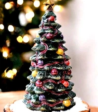 Enesco Festivities Christmas Tree Tea Candle Holder Ceramic Holiday 12" Tall Vtg