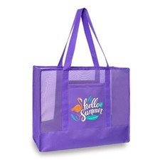 Large Mesh Beach Tote Bags With Pockets Zipper for Poolside/Trip/Swim Purple