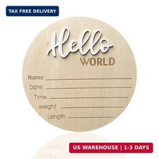 Baby Announcement Sign,  5.9 Inch Wooden Hello World Newborn Signs, Birth Announ
