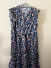 Wonderly Dress Boho XL Blue Rust Indian Fabric Cotton Long Floral