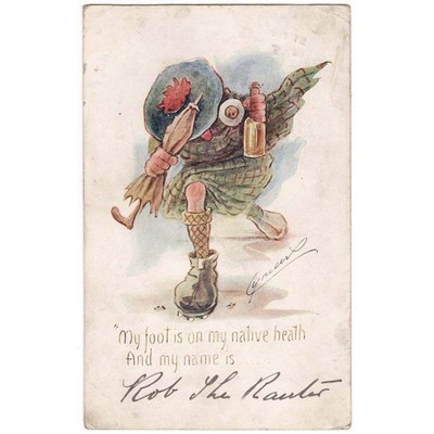 Zynikus Mein Fuß ist auf der heimischen Heide, schottische Comic-Postkarte postalisch gebraucht c1905