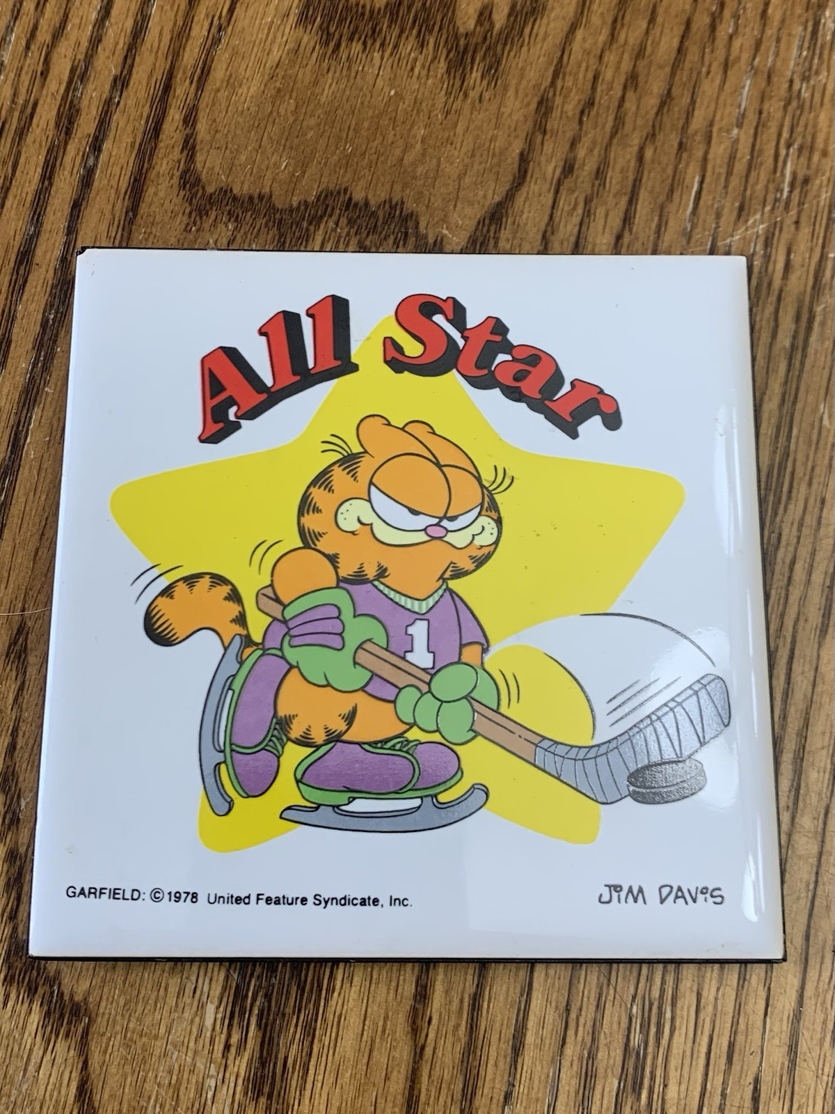 Vintage Rare 1978 Garfield ALL STAR #1 HOCKEY Tile Art